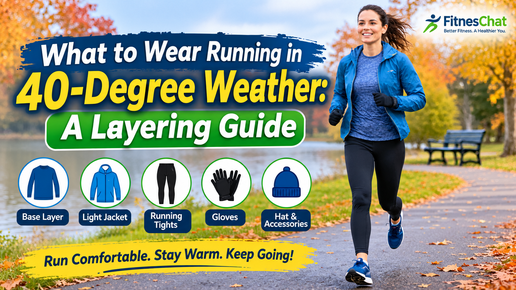Runner wearing lightweight layers, running tights, and gloves on a chilly autumn morning.